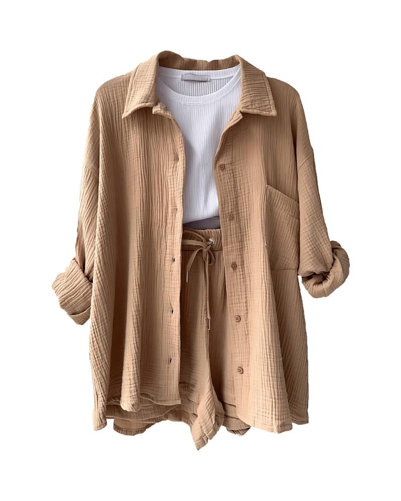 Maylee Cotton Button-Up Shorts Set