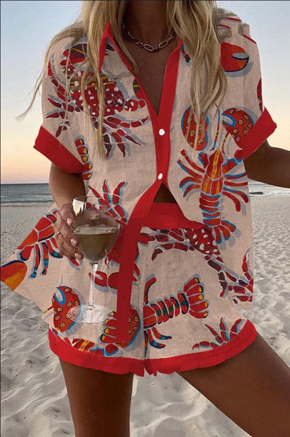 Daphira™ | Lobster print linen shorts set