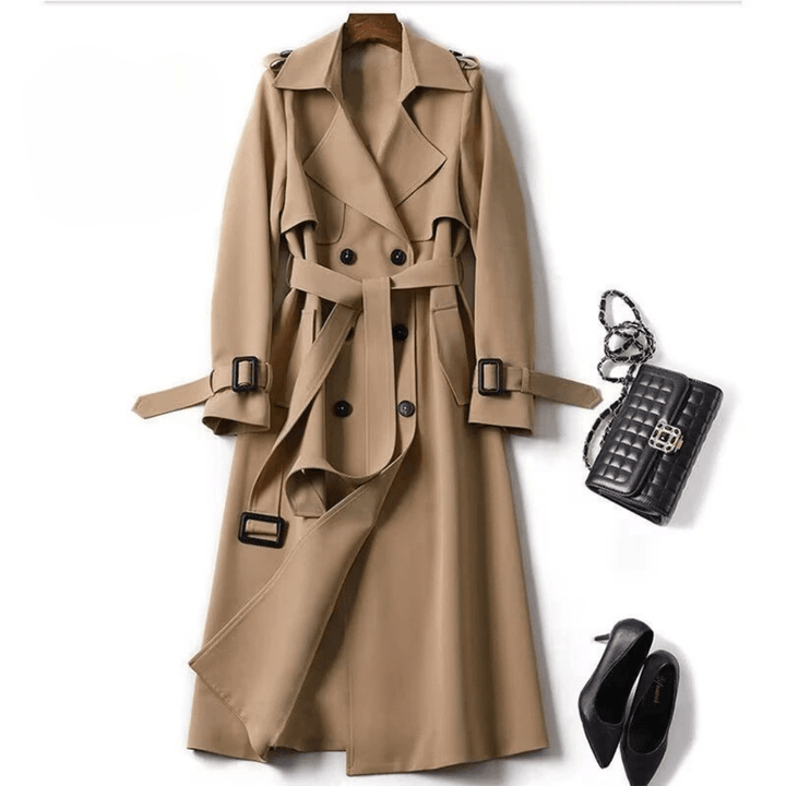 Womens Mid Length Trench Coat Spring Autumn New Korean Style Plus Size For Petite Trendy British Style Over The Knee Coat