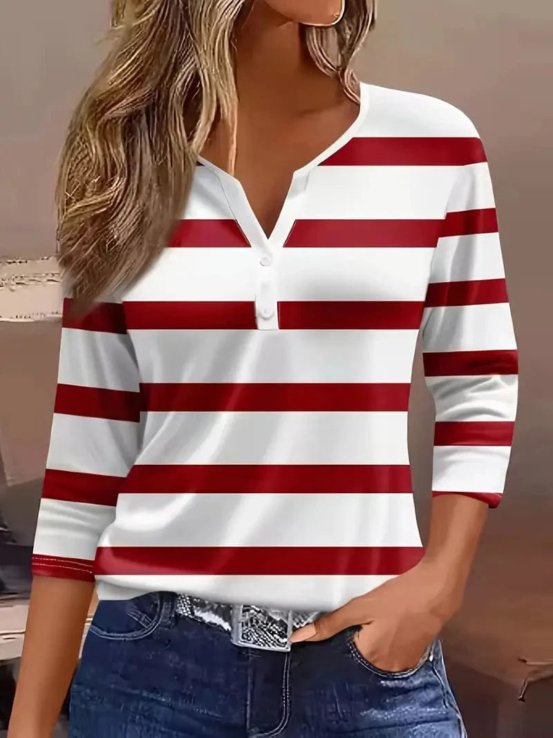 Dakota Casual V-Neck T-Shirt with Striped Print