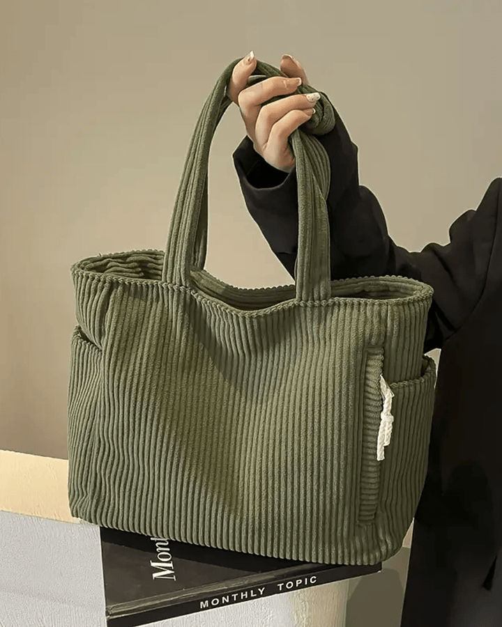 Tilda Ribbed Tote Bag with Drawstring Detail
