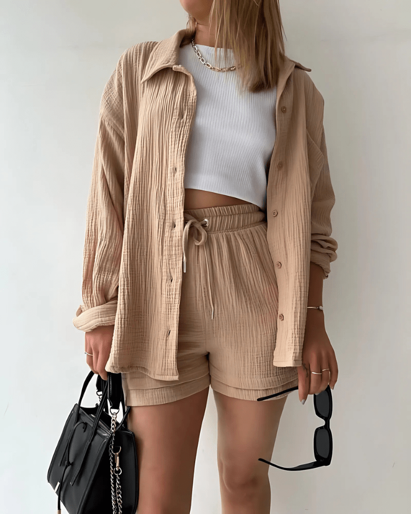 Maylee Cotton Button-Up Shorts Set