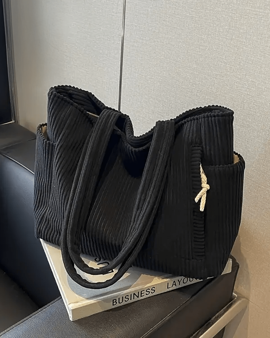 Tilda Ribbed Tote Bag with Drawstring Detail
