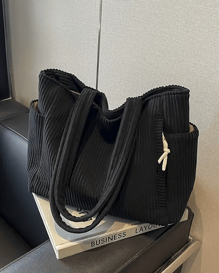 Tilda Ribbed Tote Bag with Drawstring Detail