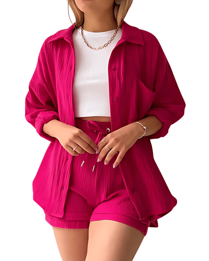 Maylee Cotton Button-Up Shorts Set