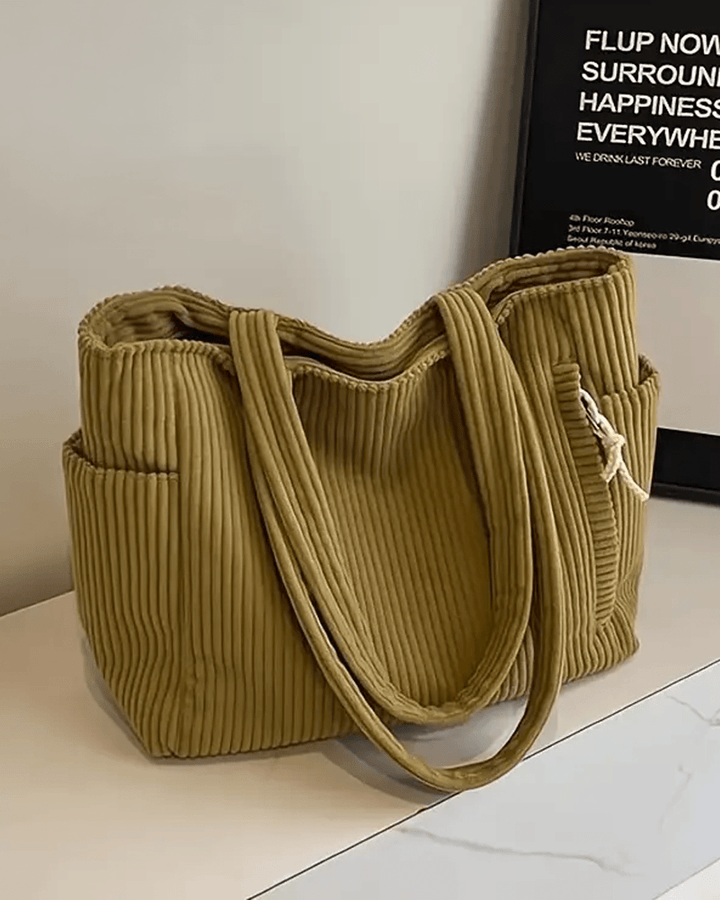 Tilda Ribbed Tote Bag with Drawstring Detail
