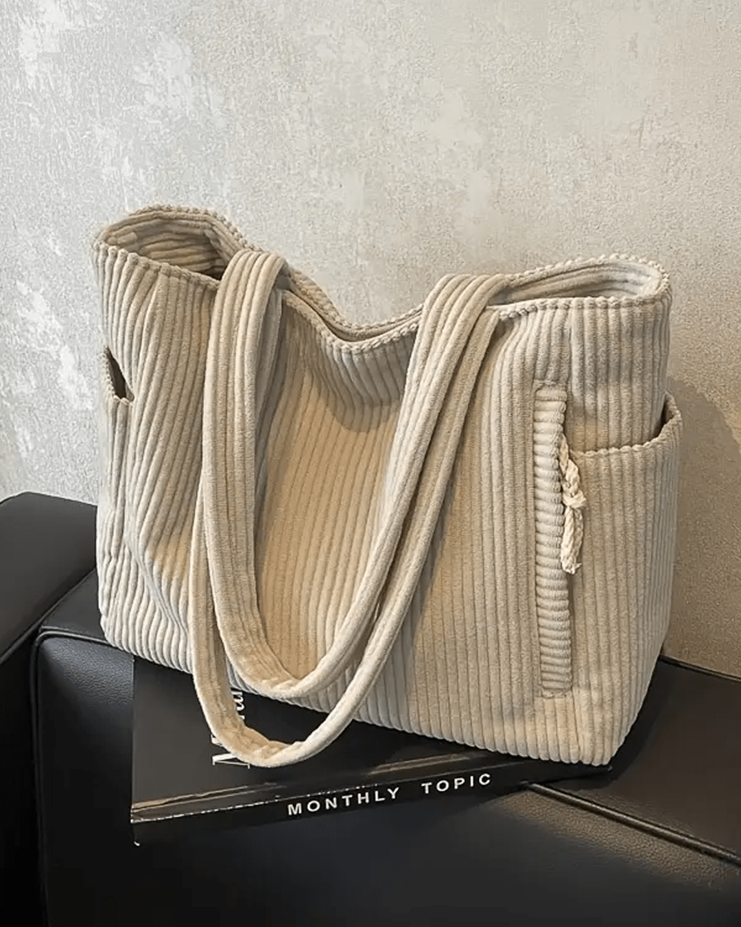 Tilda Ribbed Tote Bag with Drawstring Detail