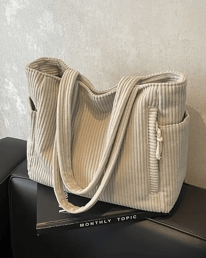 Tilda Ribbed Tote Bag with Drawstring Detail