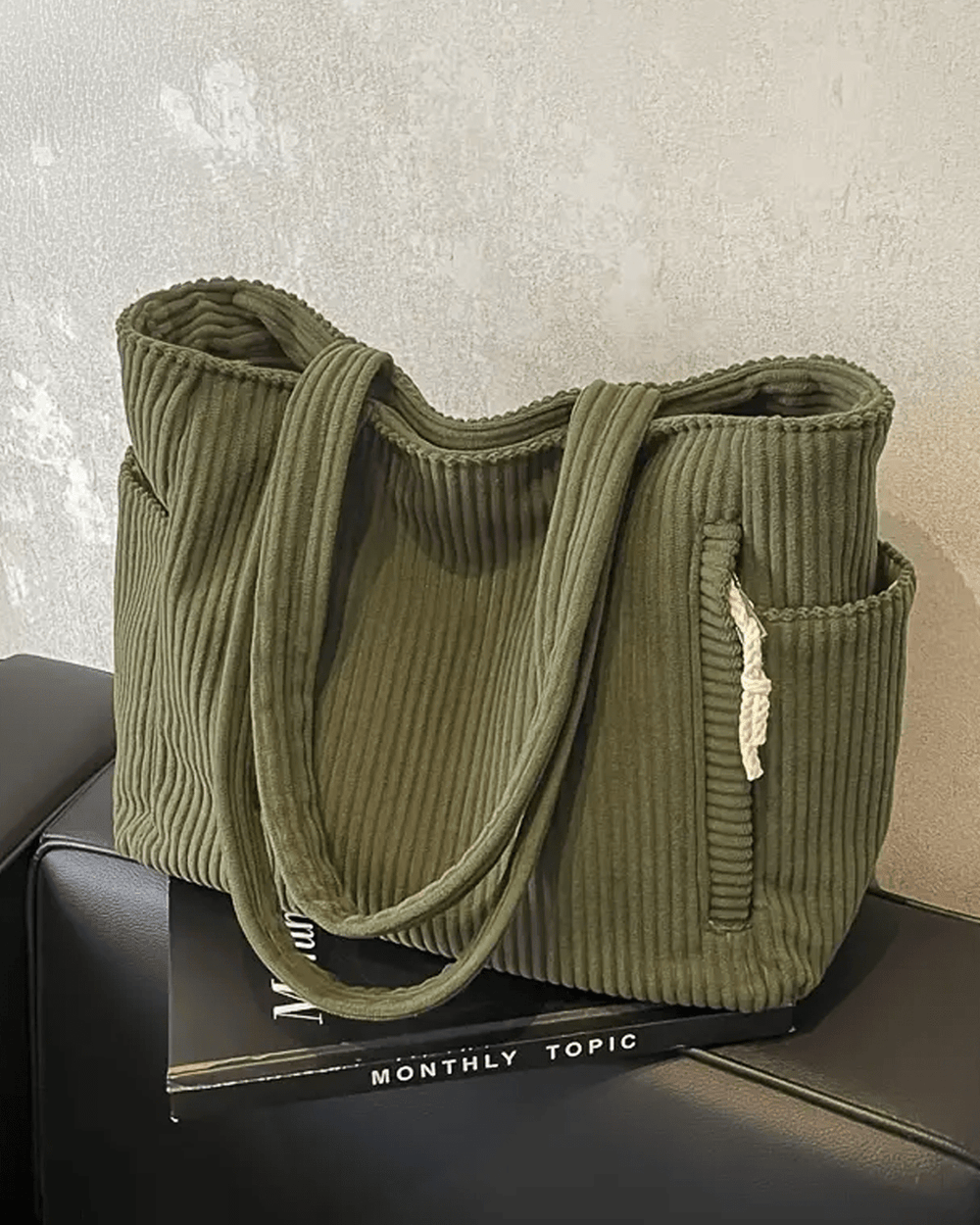 Tilda Ribbed Tote Bag with Drawstring Detail
