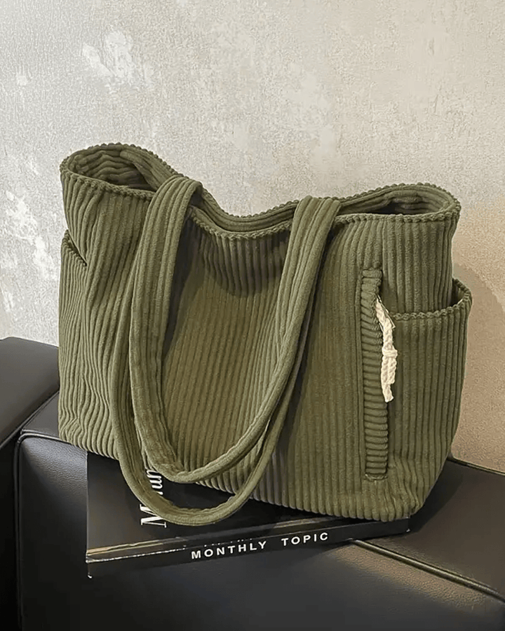 Tilda Ribbed Tote Bag with Drawstring Detail