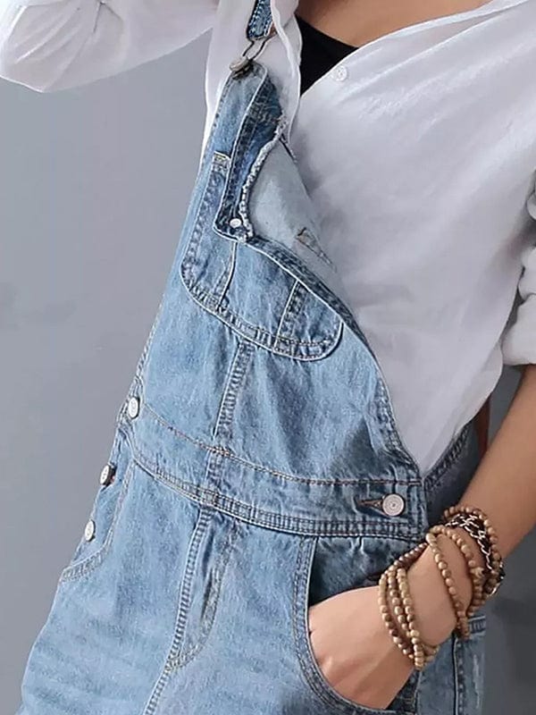 Pinafore Dress Made from Distressed Denim with Back Slit