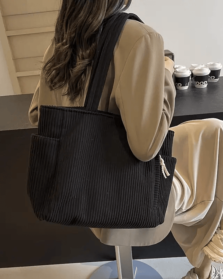 Tilda Ribbed Tote Bag with Drawstring Detail