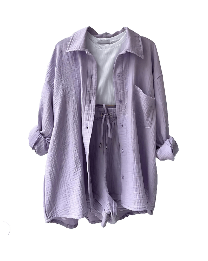 Maylee Cotton Button-Up Shorts Set