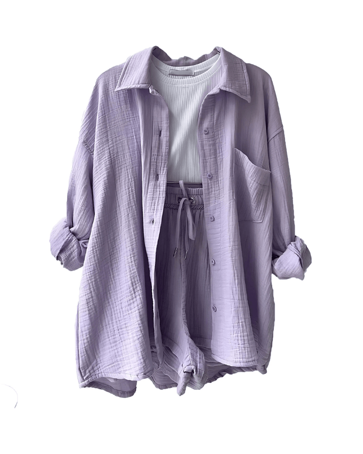 Maylee Cotton Button-Up Shorts Set