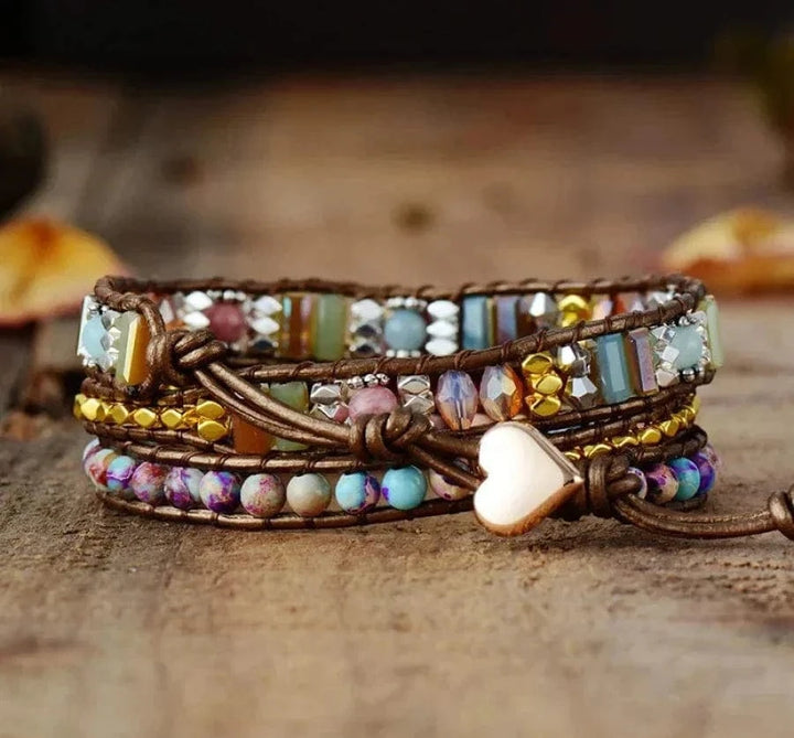 Natural Rhodonite & Jasper Wrap Bracelet