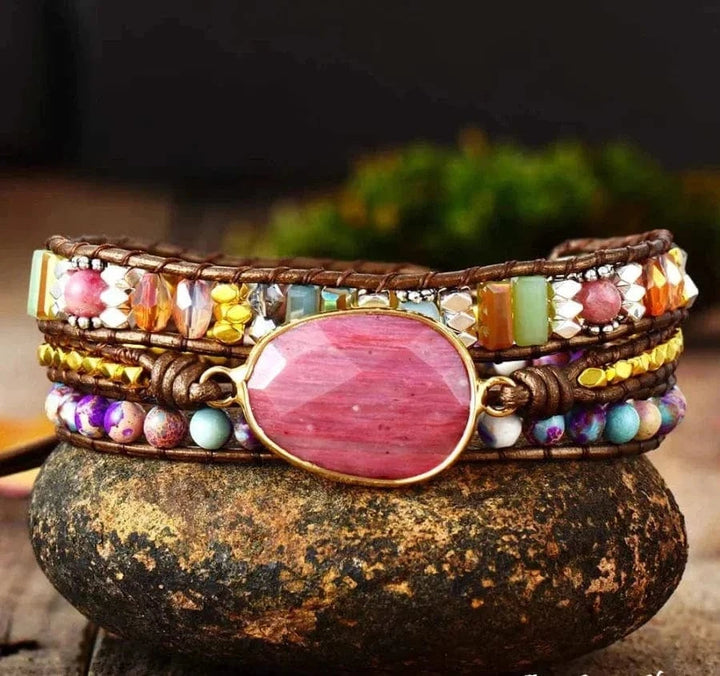 Natural Rhodonite & Jasper Wrap Bracelet