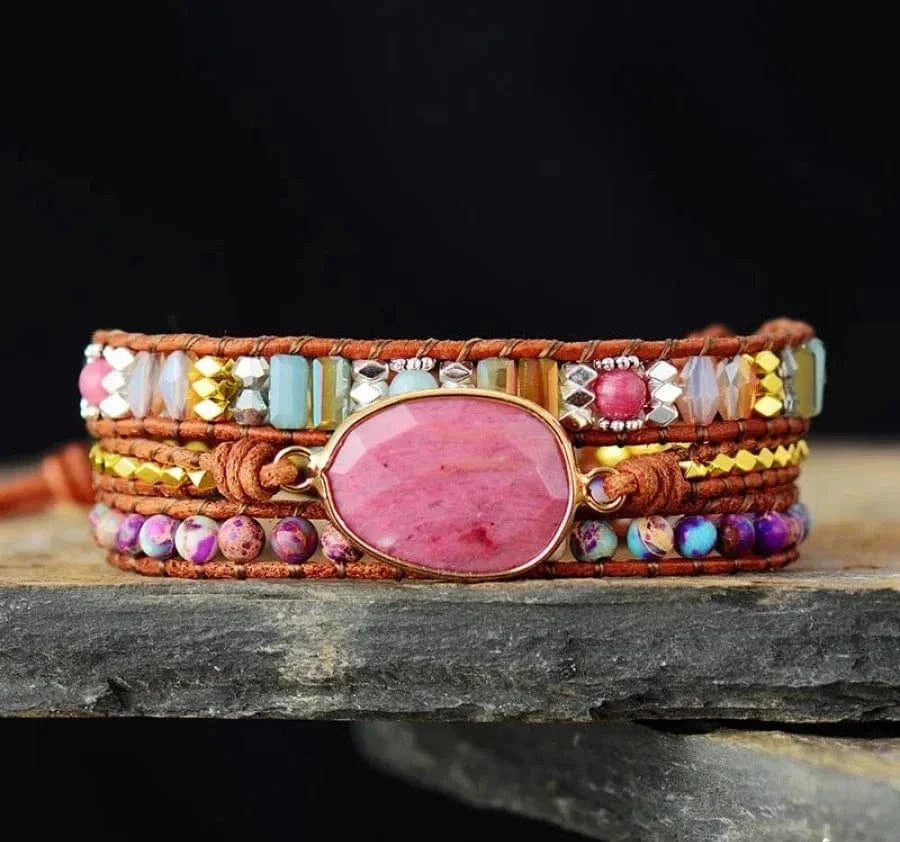 Natural Rhodonite & Jasper Wrap Bracelet