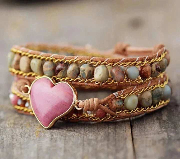 Natural Rhodonite & Jasper LOVE Wrap Bracelet