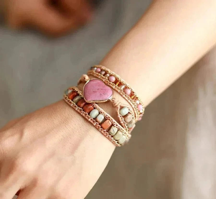 Natural Rhodonite & Jasper LOVE Wrap Bracelet
