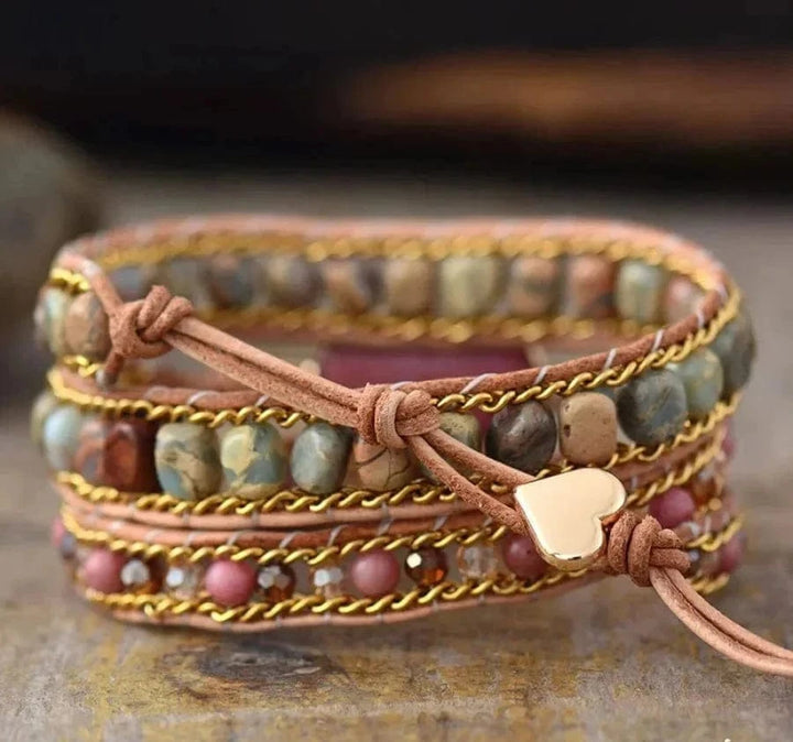 Natural Rhodonite & Jasper LOVE Wrap Bracelet