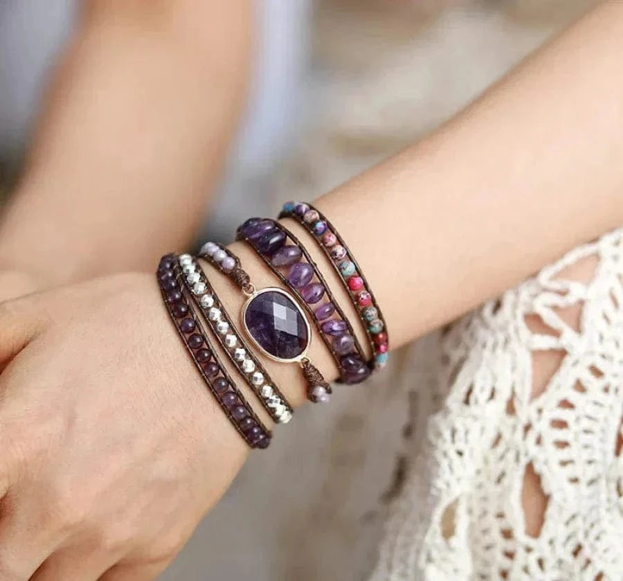 Natural Amethyst & Purple Jasper Wrap Bracelet