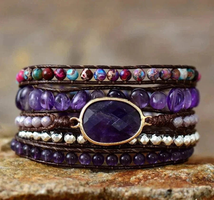 Natural Amethyst & Purple Jasper Wrap Bracelet