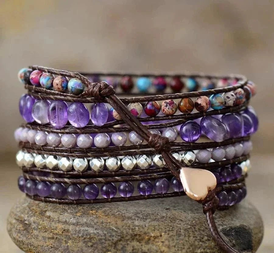 Natural Amethyst & Purple Jasper Wrap Bracelet