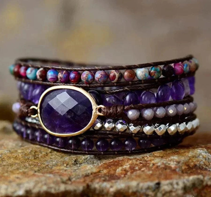 Natural Amethyst & Purple Jasper Wrap Bracelet