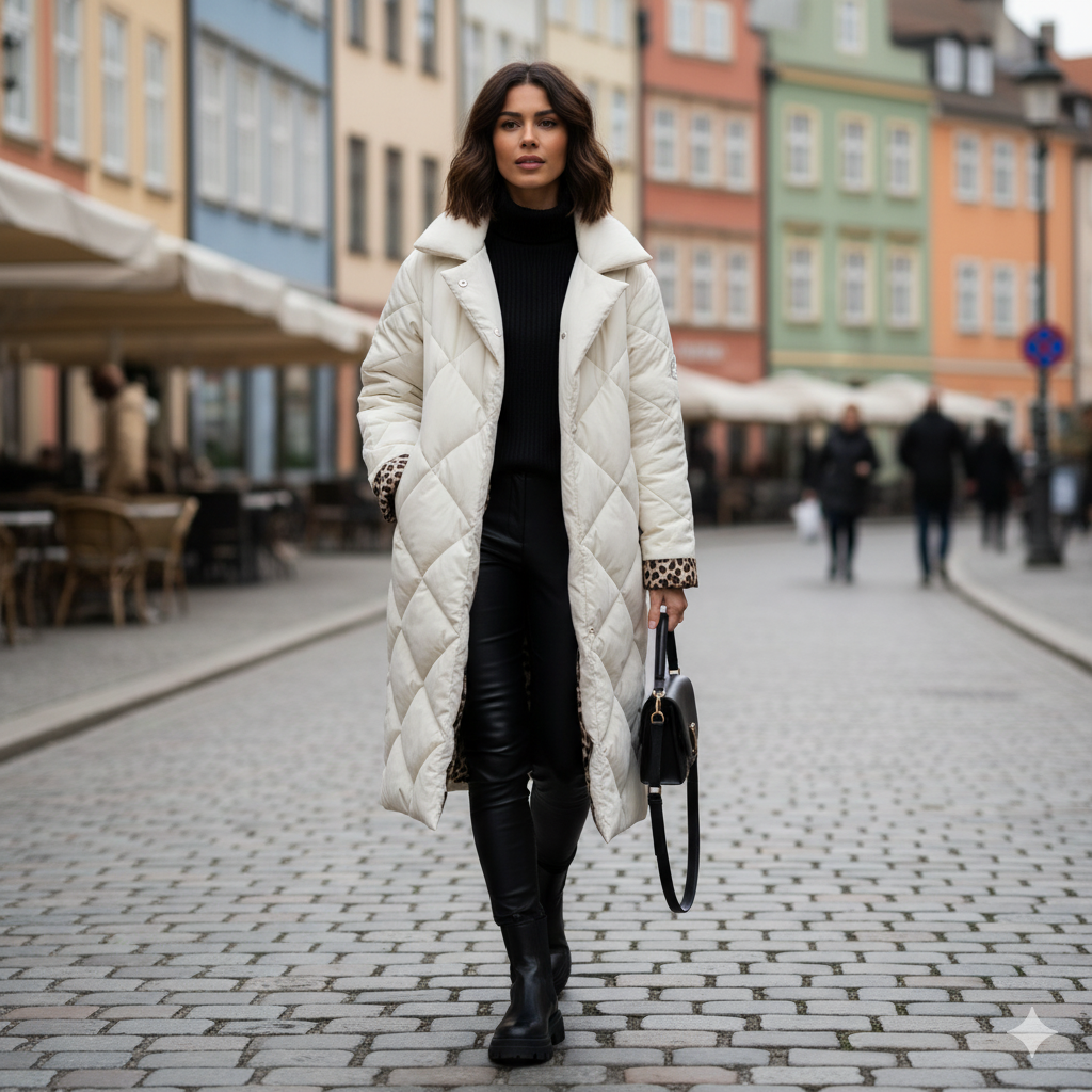 ÉCLAT™ – Manteau Matelassé Mi-Long Réversible avec Doublure Léopard