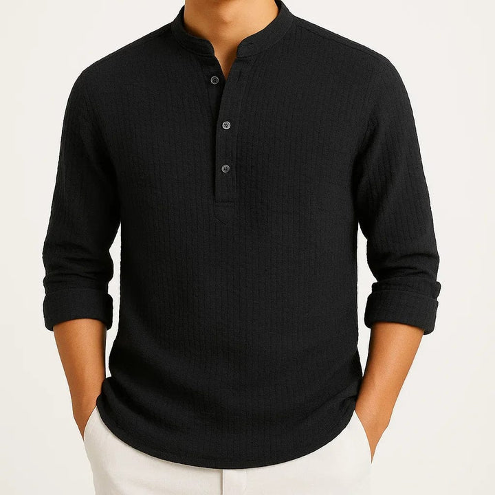 Günter - Men's cotton shirt with stand-up collar
