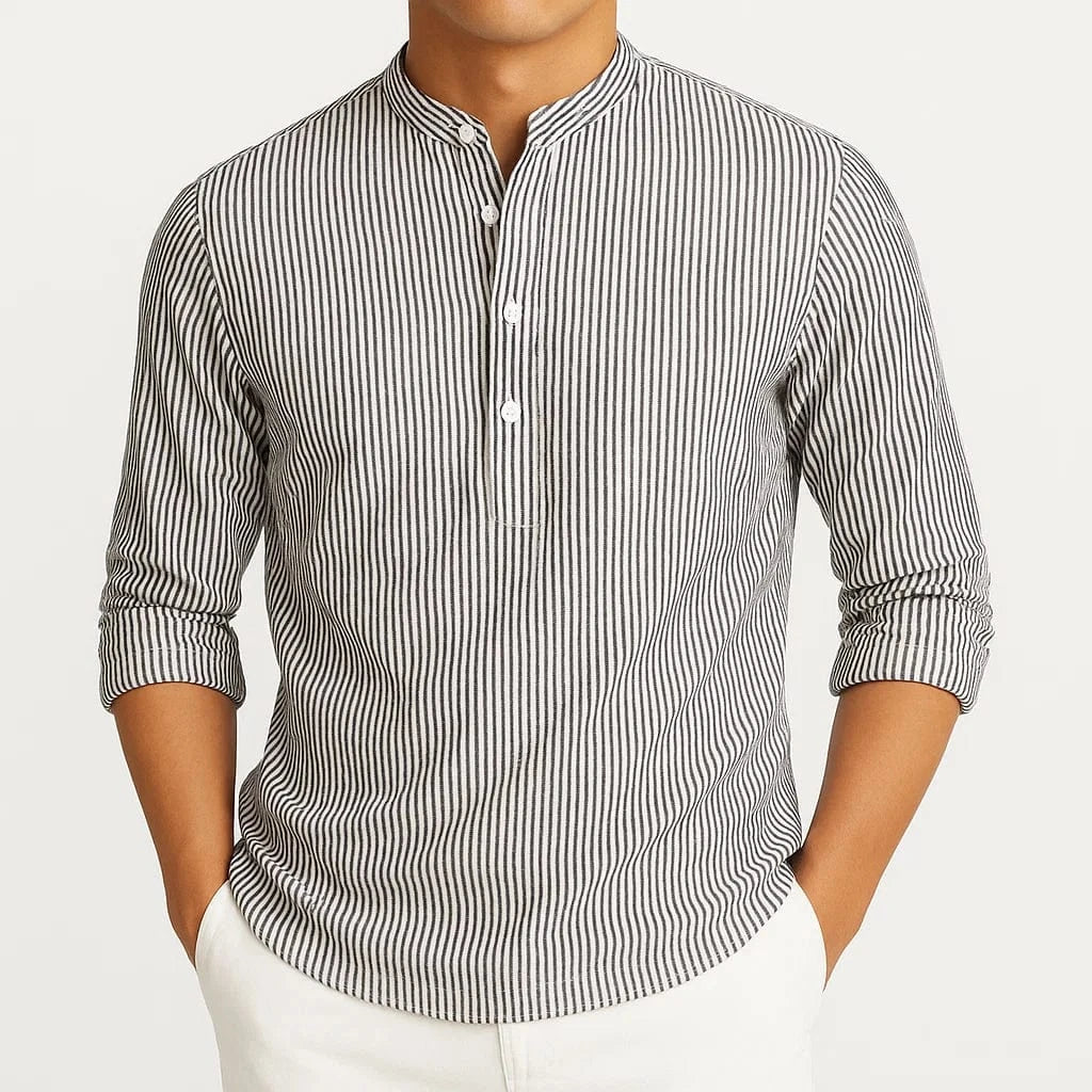 Günter - Men's cotton shirt with stand-up collar