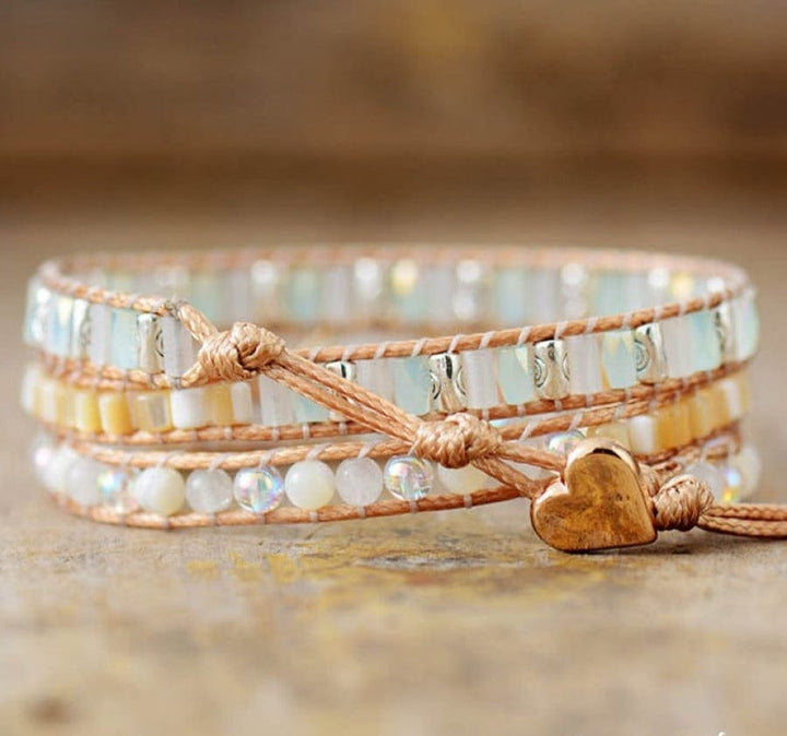 Moonstone & Pearly Rainbow Bead Wrap Bracelet