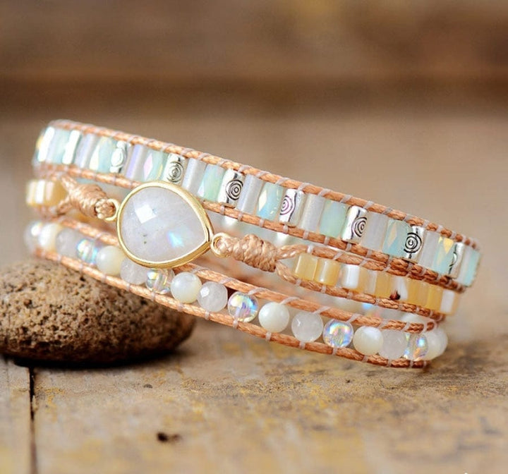 Moonstone & Pearly Rainbow Bead Wrap Bracelet
