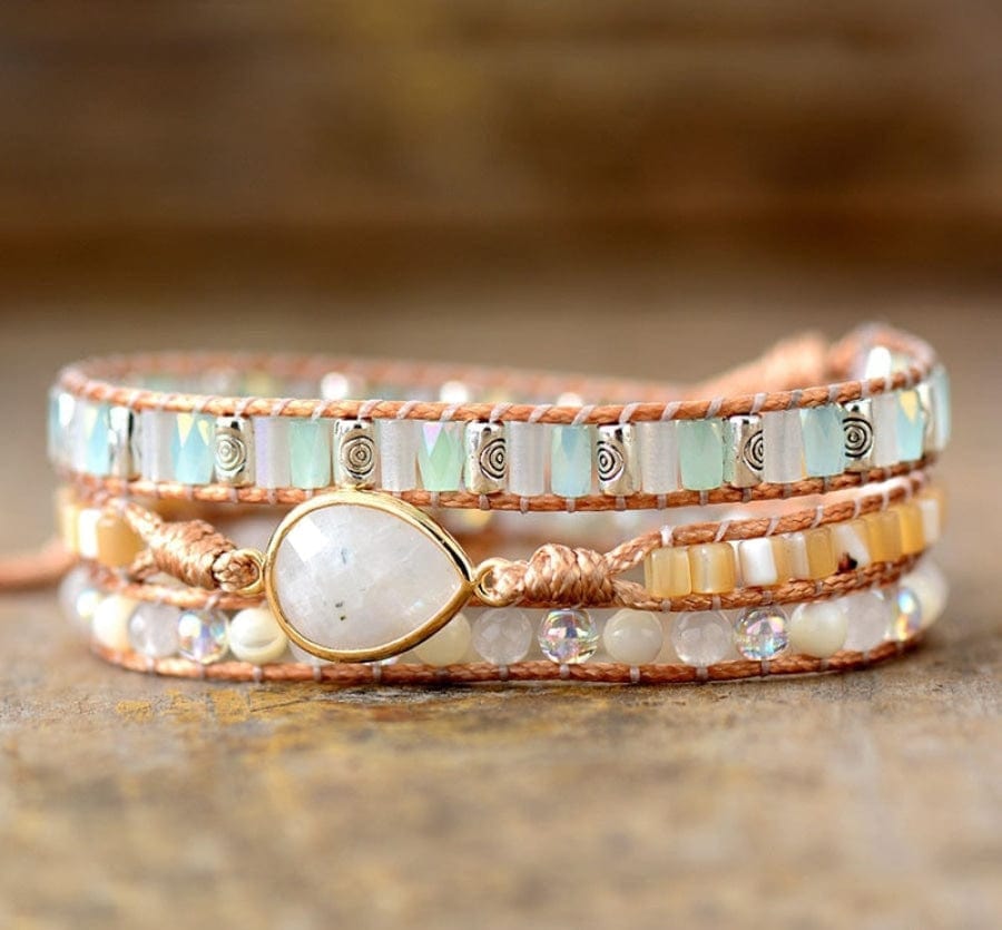 Moonstone & Pearly Rainbow Bead Wrap Bracelet