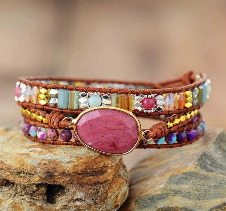 Natural Rhodonite & Jasper Wrap Bracelet