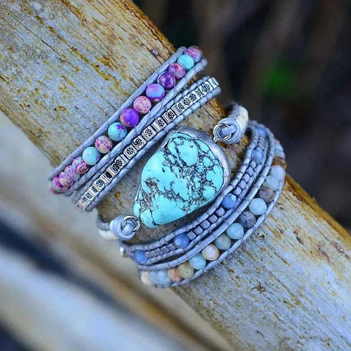 Turquoise, Jasper & Amazonite Leather Wrap Bracelet
