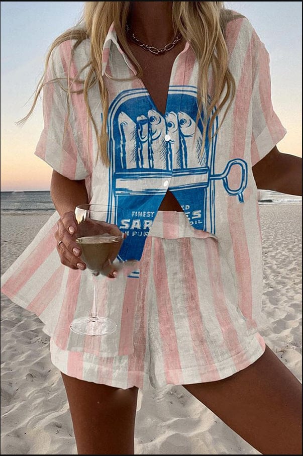 Silava™ | Sardine print linen shorts set