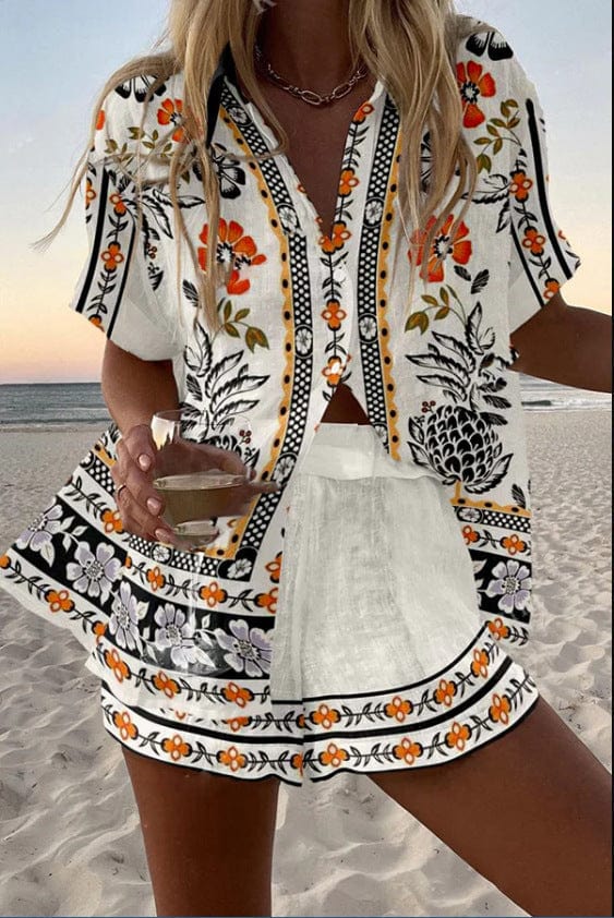 Irella™ | Floral print linen shorts set