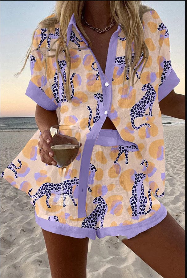 Reolia™ | Leopard print linen shorts set