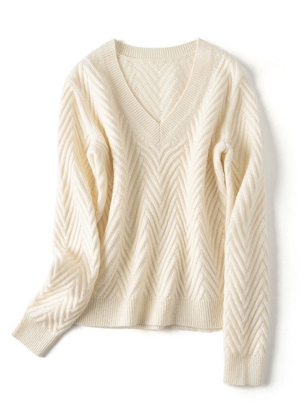 Elara Cashmere Chevron V-Neck