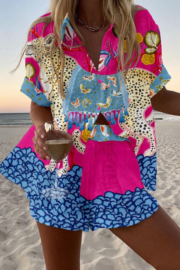 Belina™ | Butterfly print linen shorts set