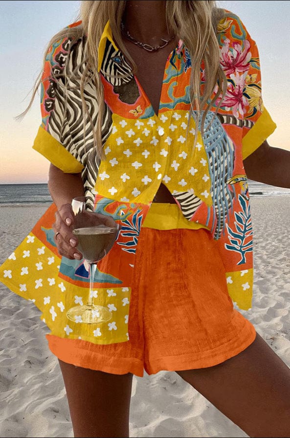 Norellia™ | Polka dot print linen shorts set
