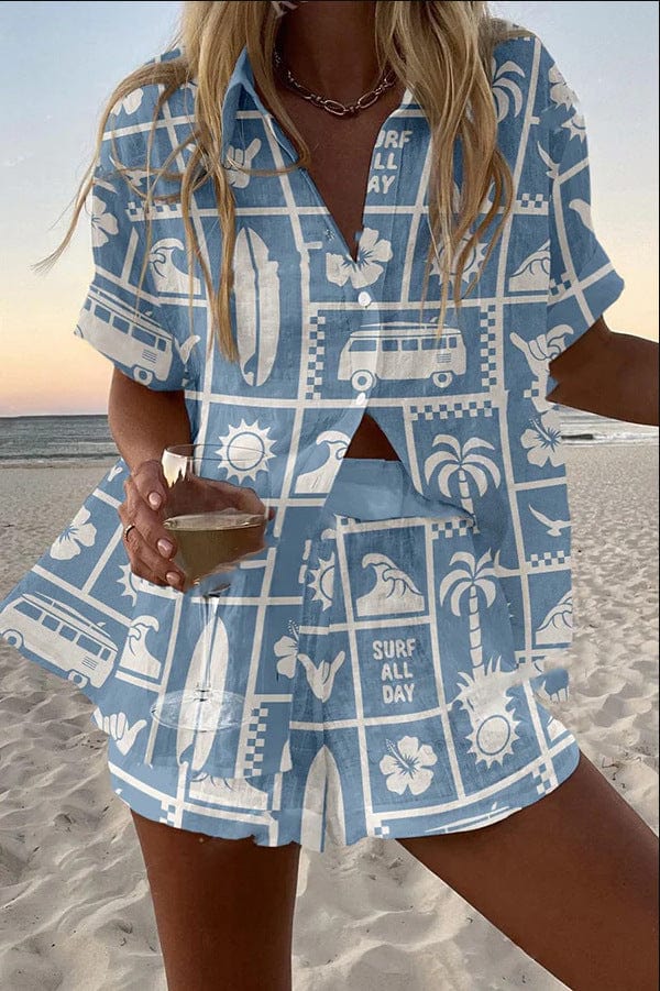 Trenara™ | Caravan print linen shorts set