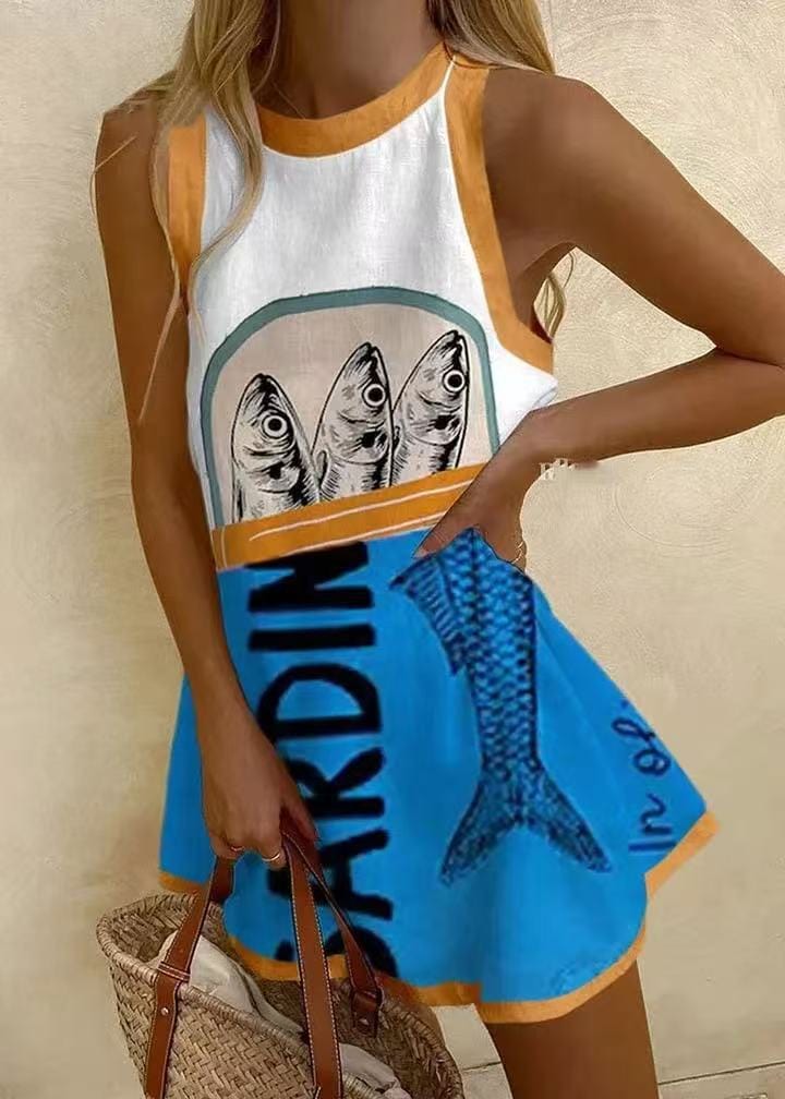 Isoria Blue print mini dress