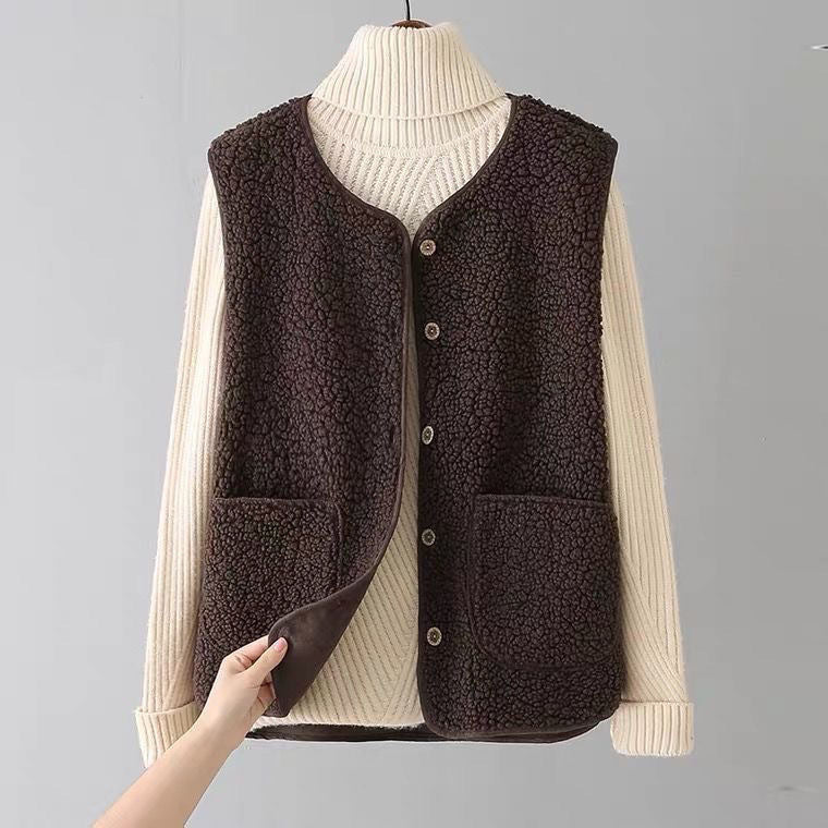 Elodie Suede-Trim Sherpa Vest