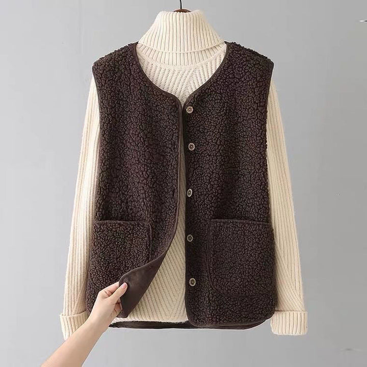 Elodie Suede-Trim Sherpa Vest