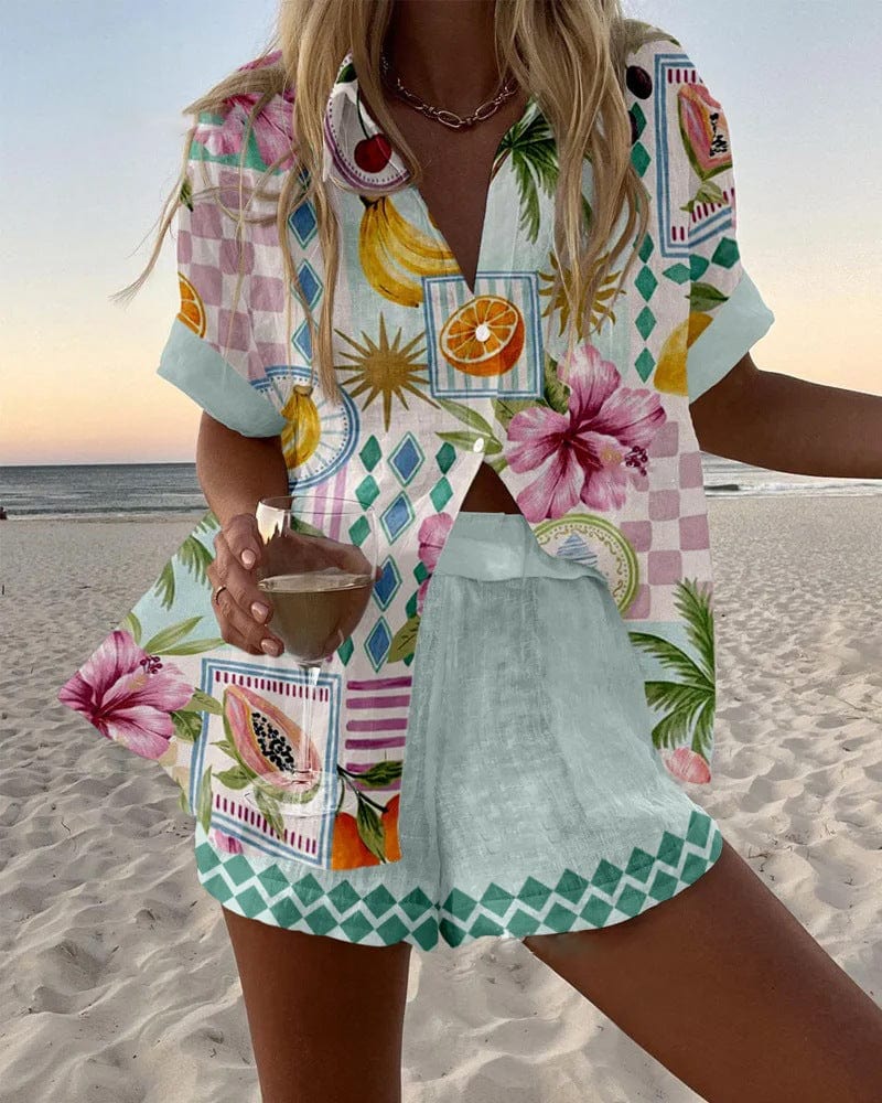 Maevin™ | Fruit print linen shorts set
