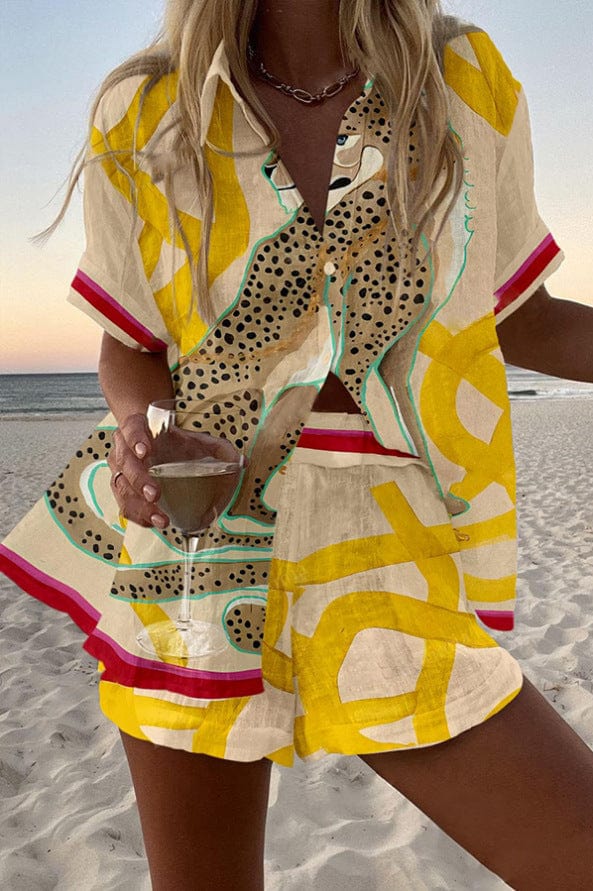 Casima™ | Cheetah print linen shorts set