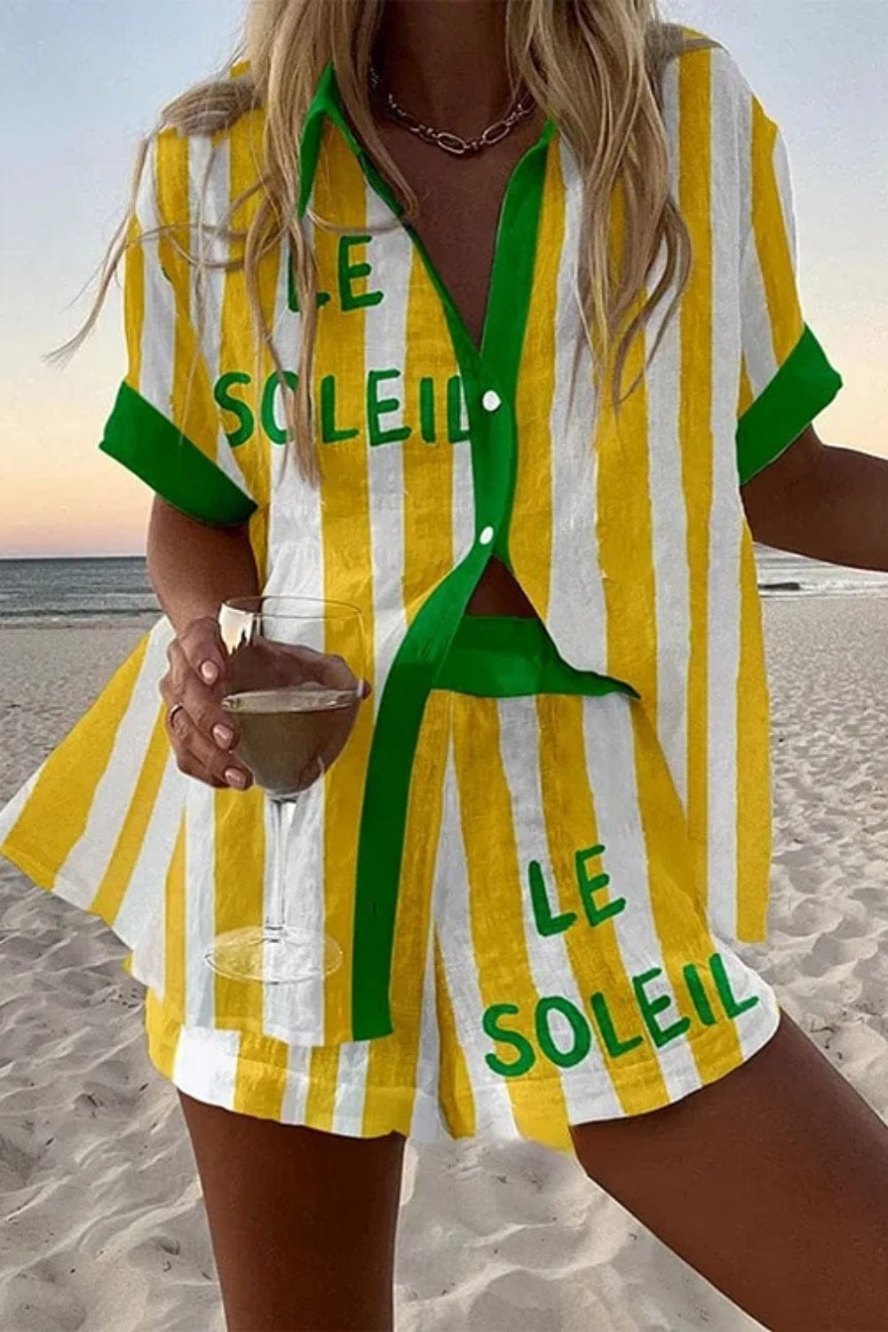 Halora™ | Yellow striped linen shorts set