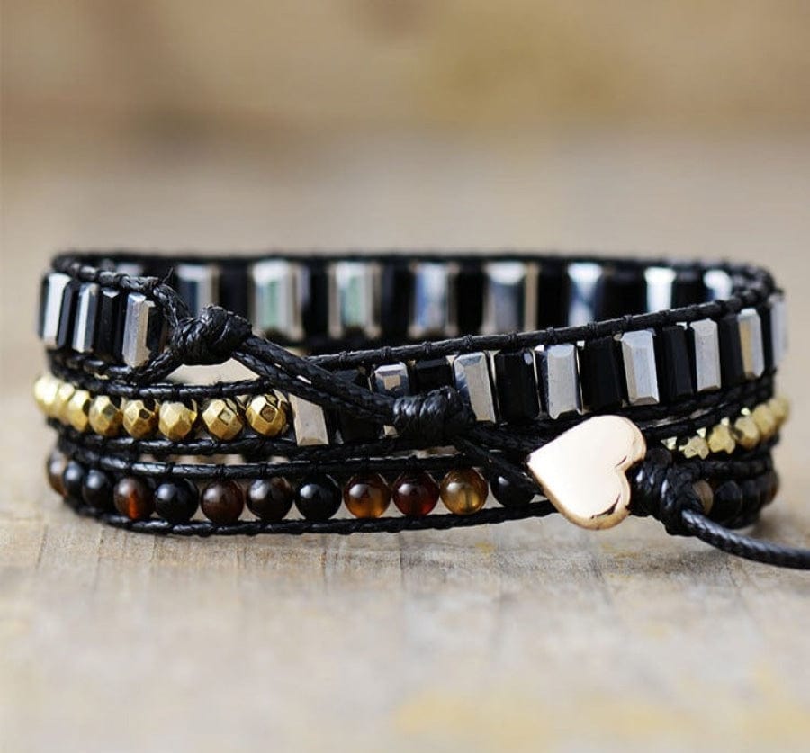 Natural Black Onyx Teardrop Wrap Bracelet